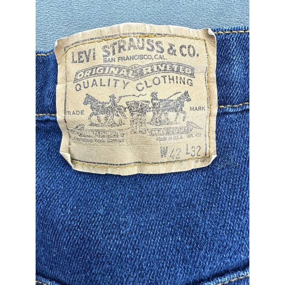 Vintage Levis Jeans Mens 42x32 Actual 39x30 Dark Blue Straight Leg USA Red Tag